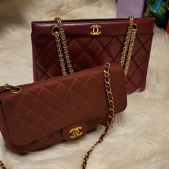 Chanel Quilted Burgundy and  Shoulder Or Tote Bags. Selling One Bag Only - Picture 1 of 15